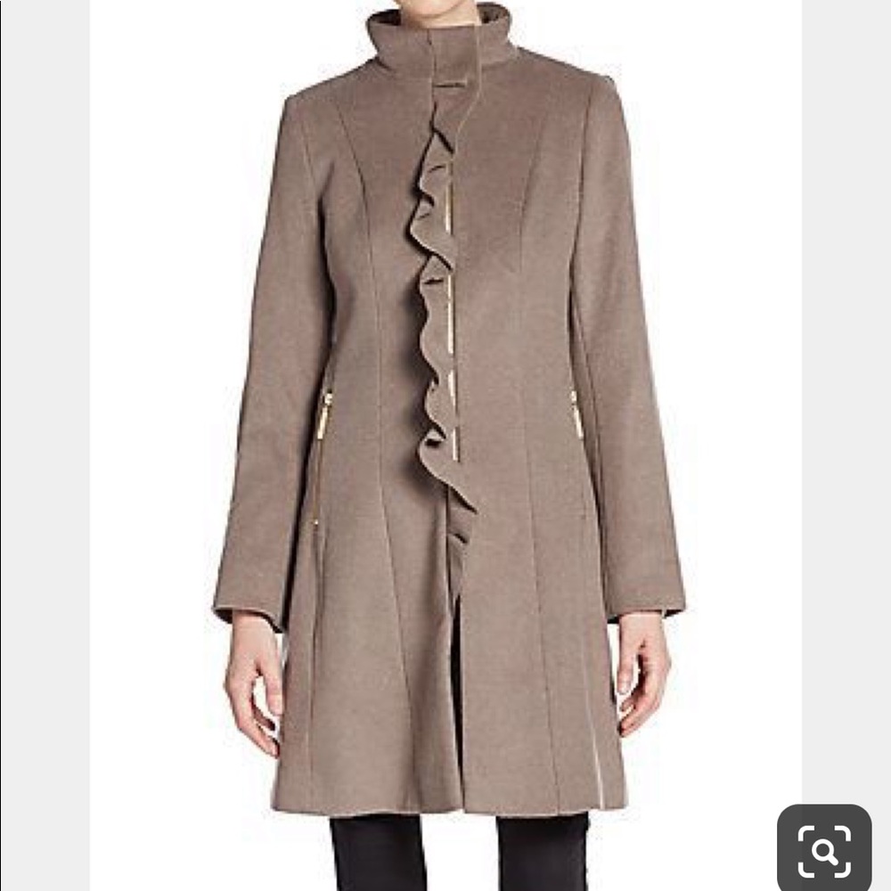 T Tahari Ruffle Front Wool Coat